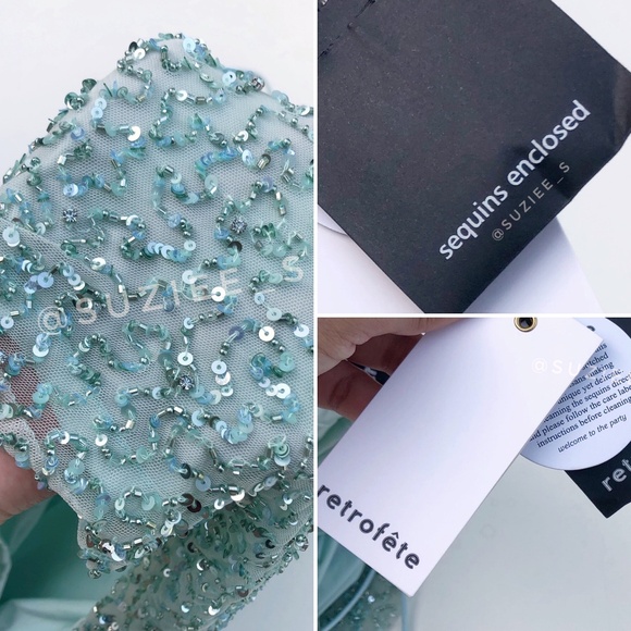 Retrofete Mich Sequin Beaded Embellished Green Cowl Neck Mini Dress XL NWT - Picture 12 of 16